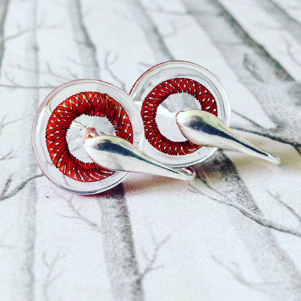 BOUCLES D OREILLES TRICOT ARGENT ROUGE